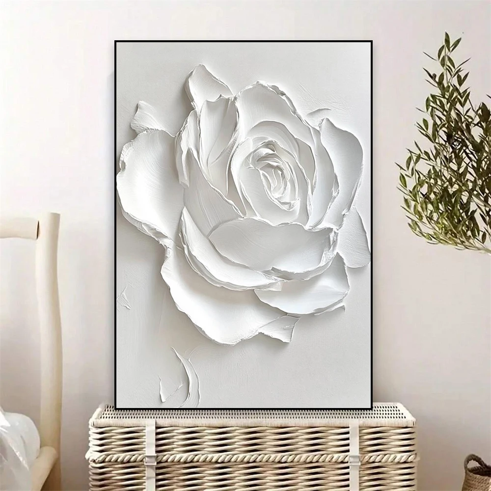 Impresiones de textura Floral blanca grande, póster artístico de pared de flores abstractas Vintage, pintura en lienzo moderna minimalista, decoración para sala de estar
