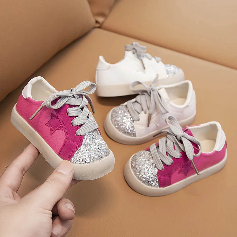 Girl Shoe Kid Sneakers  2024 Autumn Bling New Fashion Sequins Sneakers Soft Soled Casual Shoe Child Sports Shoe Zapatos Niñ