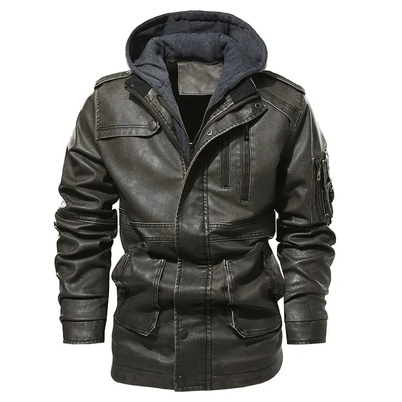 

Hot High quality winter men's coat warm jacket Retro men's leather jacket Plus velvet motorcycle windproof PU leather