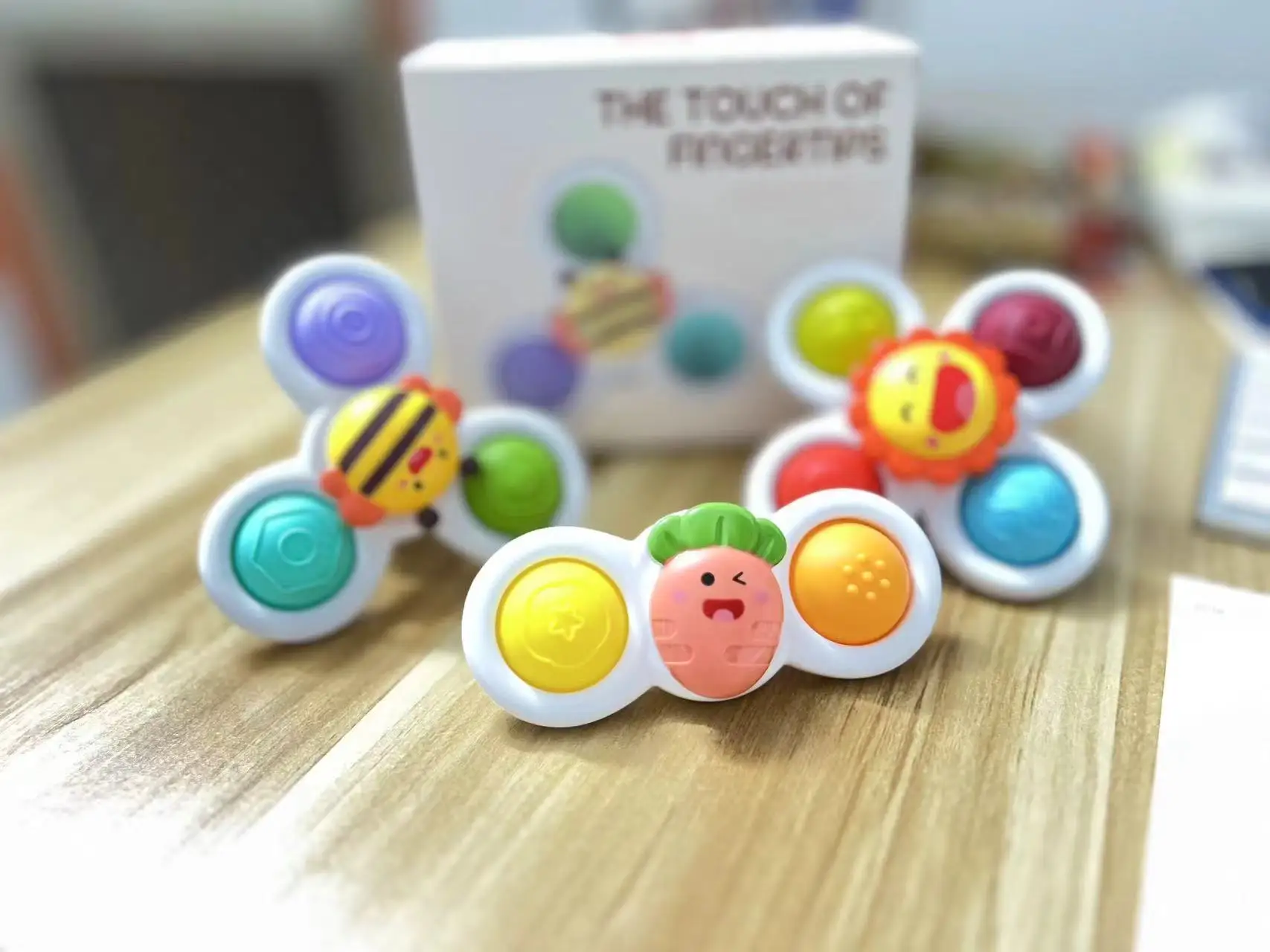 3Pcs Cartoon Insect Fidget Suction Cup Spinner Toy Set Educational Rotating Rattle Baby Bath Toys for Children