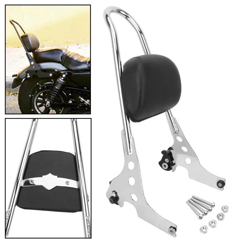 

Motorcycle Passenger Sissy Bar Backrest Pad Cushion Chrome For Harley Sportster XL883 1200 X48 Forty Eight 2004-2023