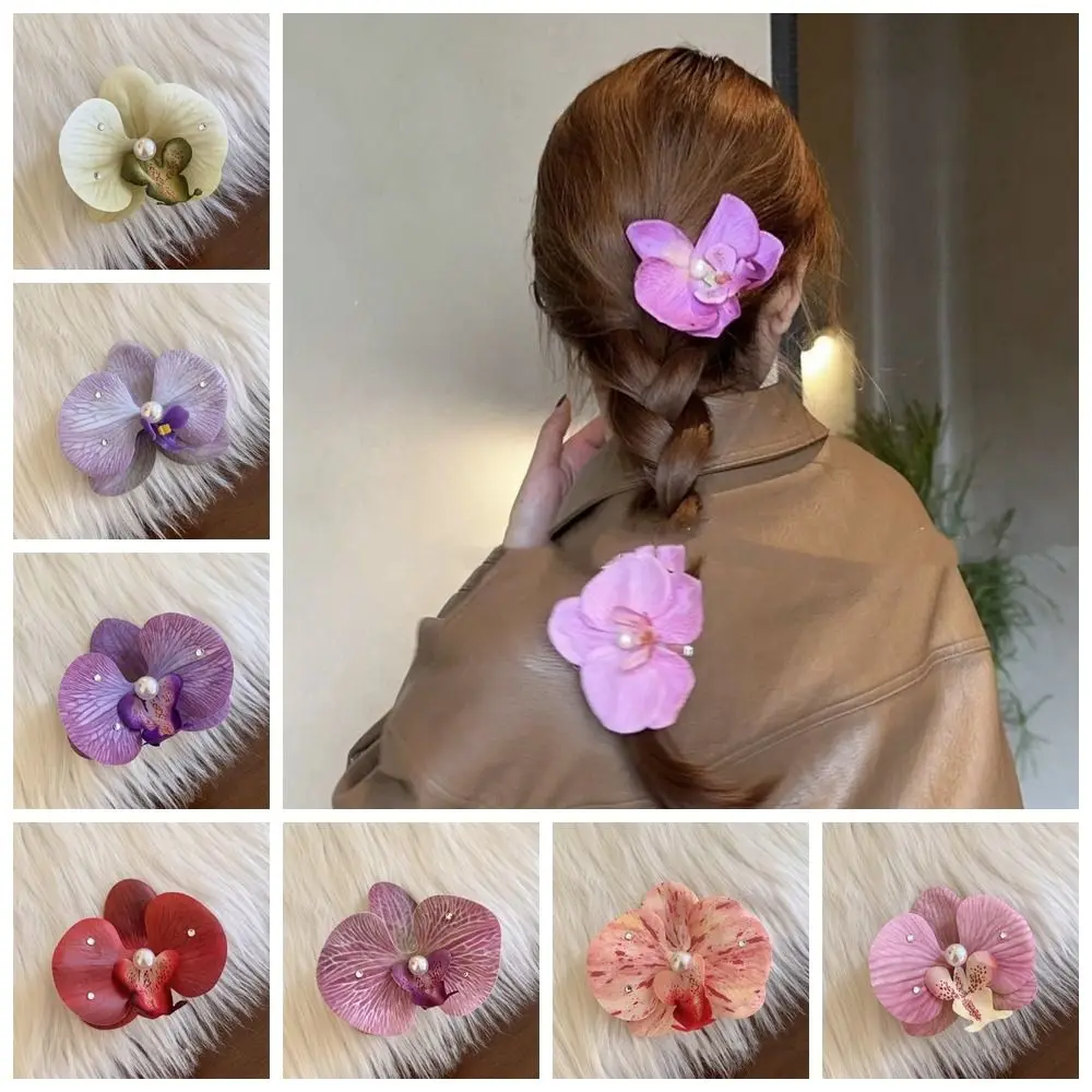 Sweet Cloth Flower Hair Clip Butterfly Orchid Pearl Orchid Flower Hairpin Bohemian Style Headdress Girl Hair Clip Women