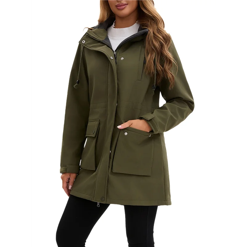 

ALIM-Women Waterproof Softshell Jackets Warm Fleece Lined Coats With Hood Long Rain Jacket