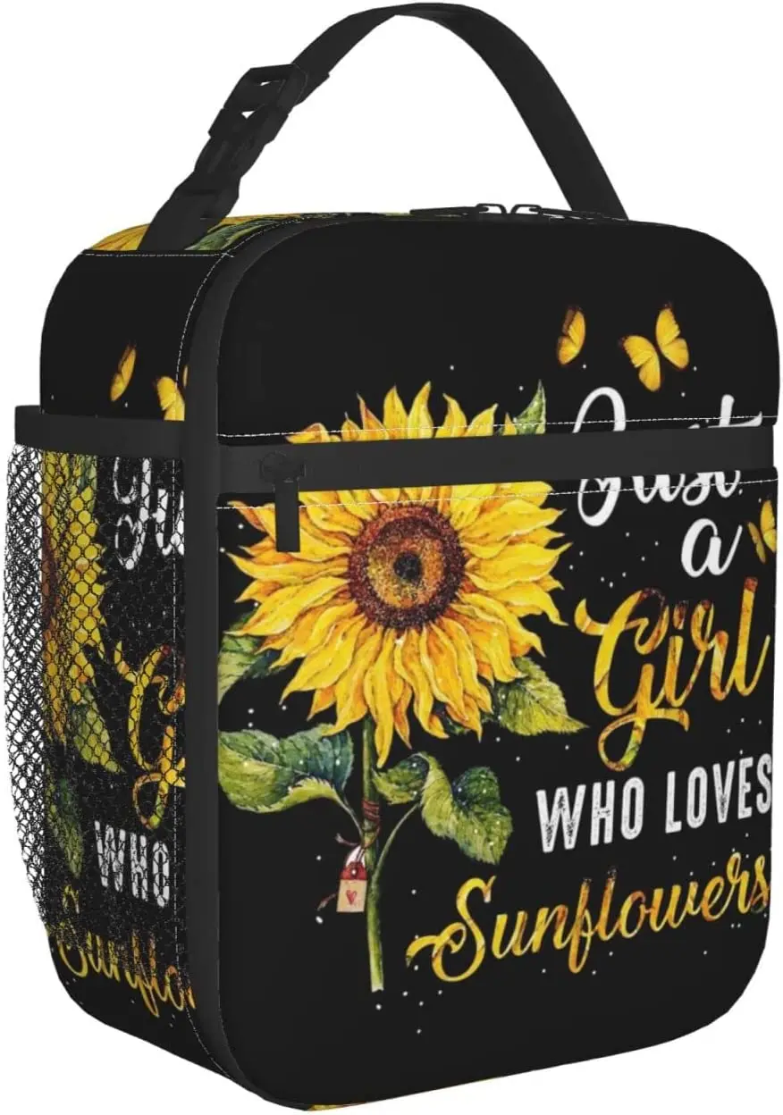 Lunch Bag Reutilizável Apenas uma lancheira menina para homens Mulheres Isolado Lunch Cooler Bag para adultos Kids Sunflowers Lunch Tote Bag