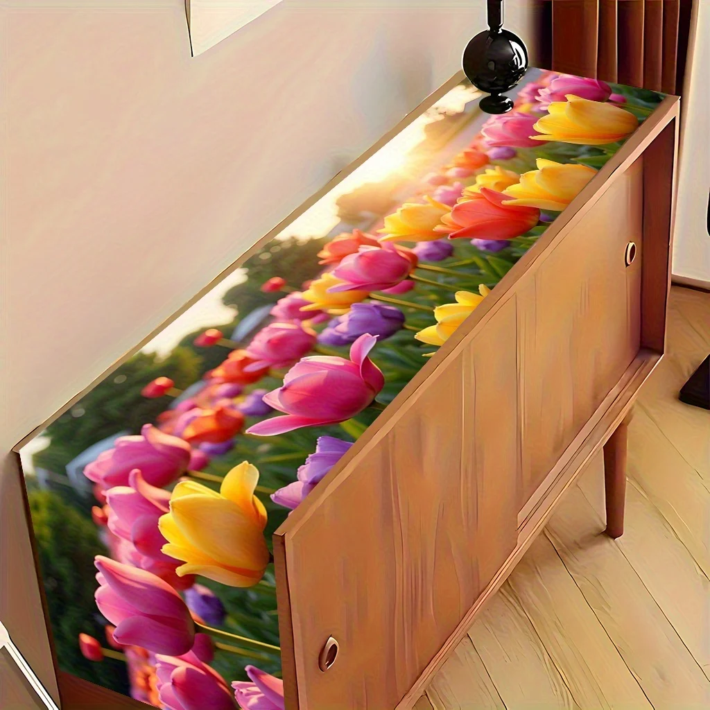 1 Piece Tulip Flower Sea Print Table Runner, Suitable for Farmhouse, Indoor, Kitchen, Celebrations, Table Decoration, Restaurant and Banquet Decoration Supplies