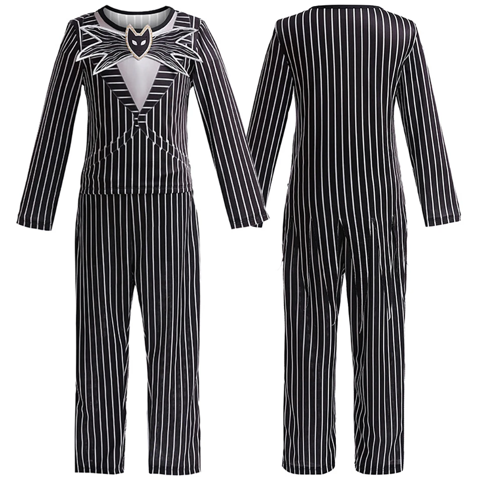 All Saints' Day Stylish Kids Striped Skeleton Themed Cosplay Boys Sets Perfect for Spooky Halloween and Festive Christmas Events