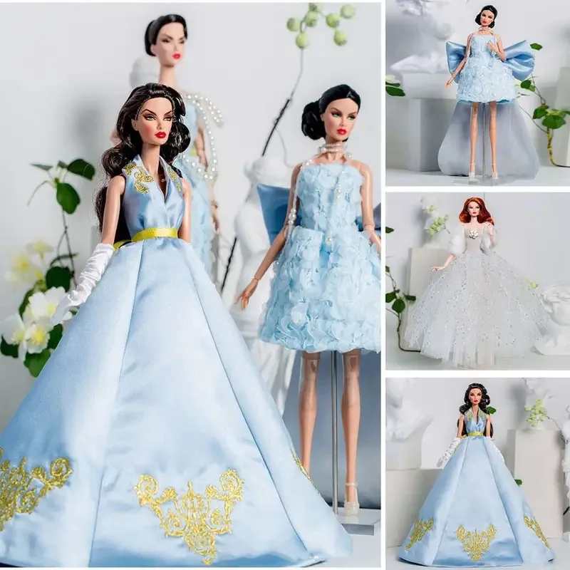 Poupée de mode européenne, modèle de supermarché, robe bleue brodée luxueuse, 8 Styles, vêtements de poupée, costume, cadeaux de collection