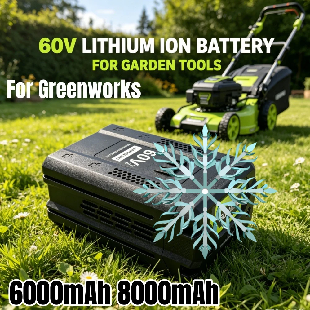 Литиевая батарея 8000 мАч 60 В для инструментов Greenworks — высокопроизводительная замена для газонокосилок, цепных пил и кусторезов 60 В