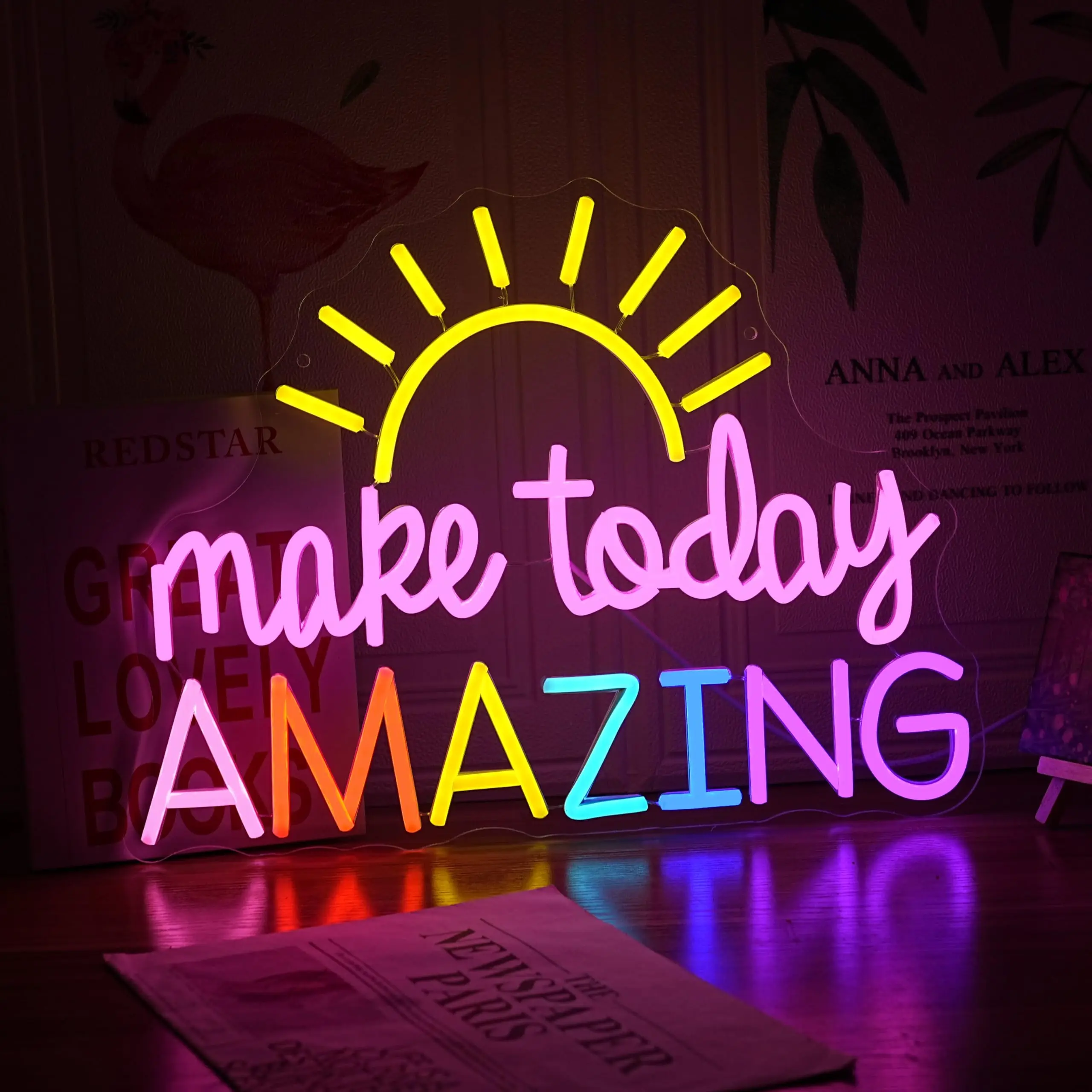Make Today Amazing Neon Sign Yellow LED Dimmable USB Wall Light for Bedroom Cafe Wall Decor, Motivational Ambient Lighting Gift
