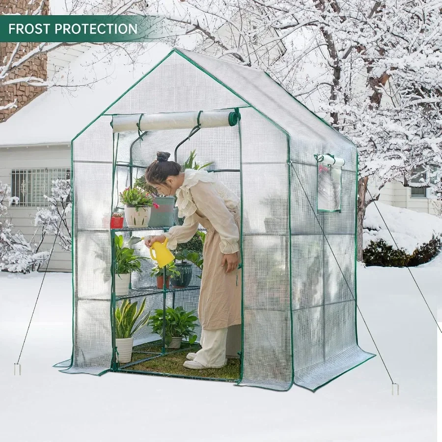 56x55x78 Walk-in house for Outdoors, 3-Tier Plant House with 8 Shelves