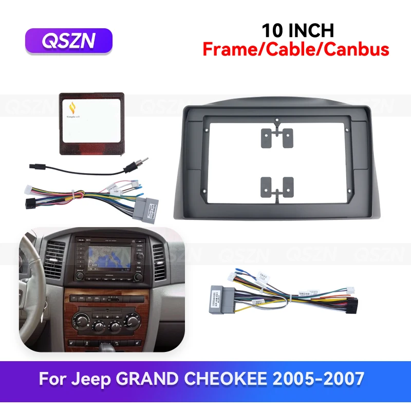 

QSZN 10-дюймовая рамка для автомагнитолы Android для Jeep GRAND CHEROKEE 2005-2007, GPS MP4 мультимедиа, проводка, блок Canbus