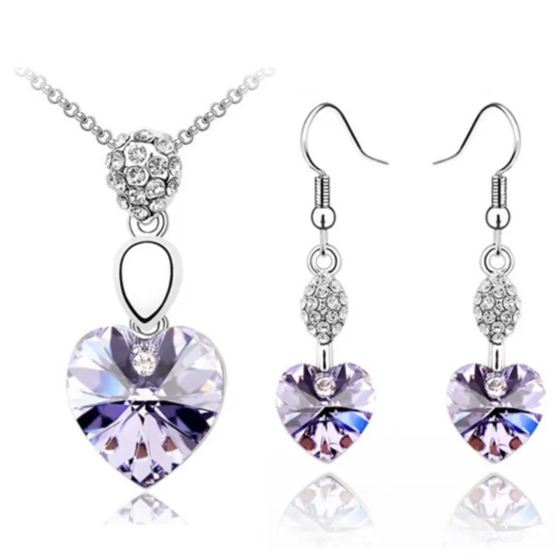 hearts Crystal Pendant fashion Jewelry set Necklace Earrings dropshipping beautiful birthday gift lover quality wed summer charm