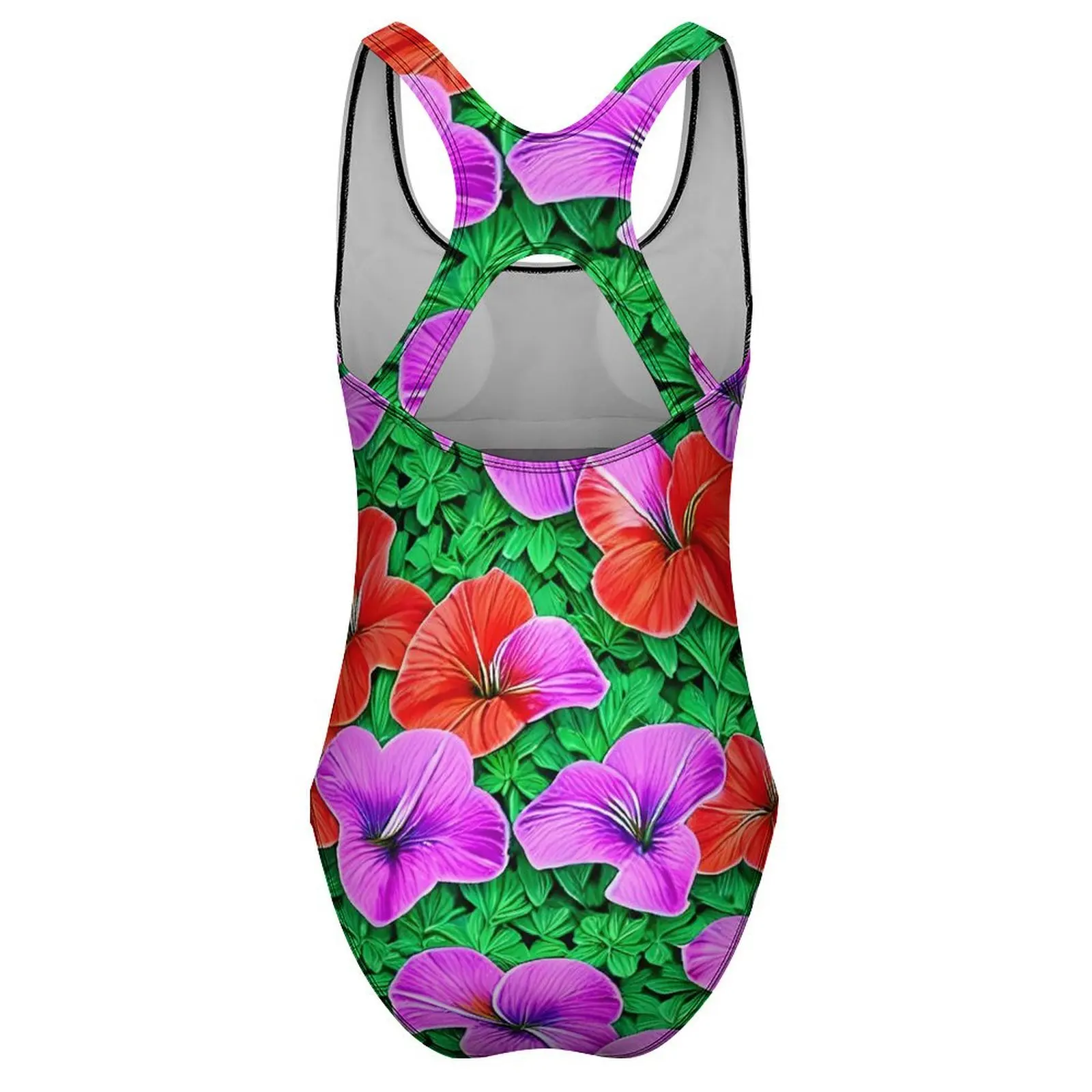 Floral Print Swimsuit Colorful Hibiscus Swimwear One Piece Pool Bodysuit Sleeveless Bathing Suits Female Push Up Sexy Beachwear image 4