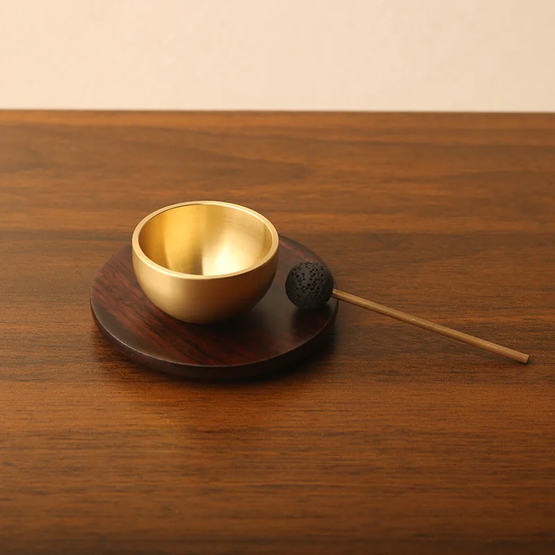 Mini Brass Singing Bowl Set with Lava Mallet Wooden Mat Yoga Meditation Sound Healing Bowl Aroma Diffuser Decor Ornament Stress