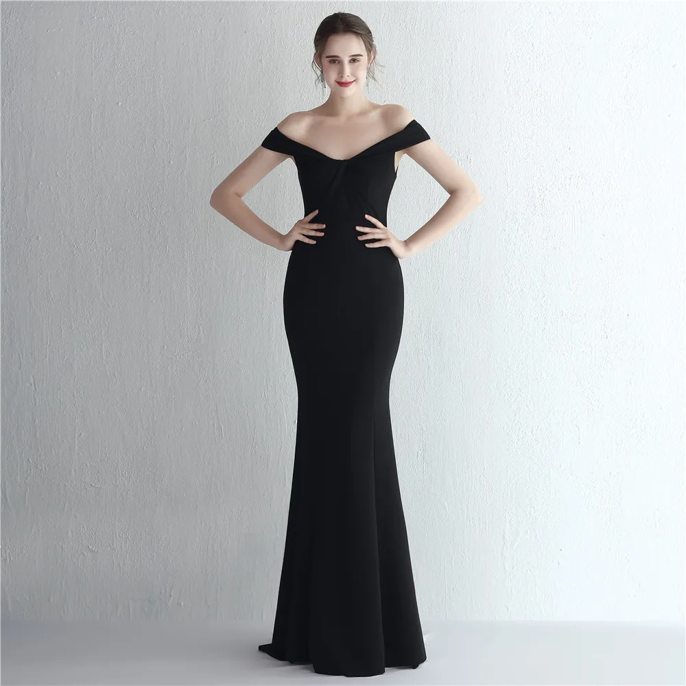 Sexy V-neck Off Shoulder Rucehd Mermaid Satin Long Formal Evening Dress