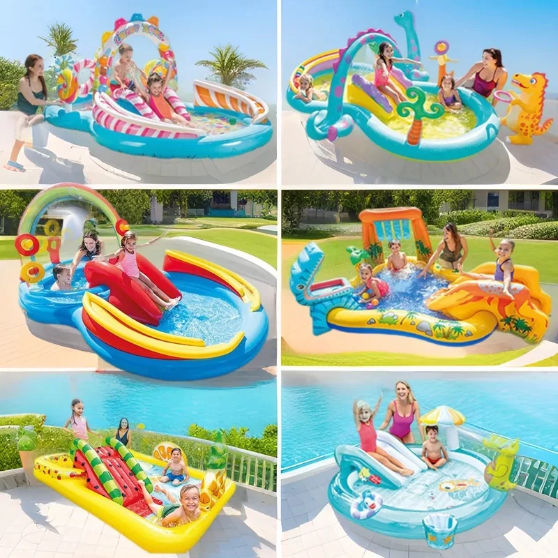 Sommer aufblasbares Spielzeug Kinder Wasserspielbecken mit Rutsche Krokodil aufblasbares Schwimmbad Krabbelbecken mit Wasserspray