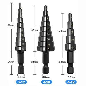 Black Hexagonal Shank Straight Slot Ladder Broca Alarme e Buraco Abertura Blackened Pagoda Drill Tool Set 8 principais vendas brocas para bijuterias - №2
