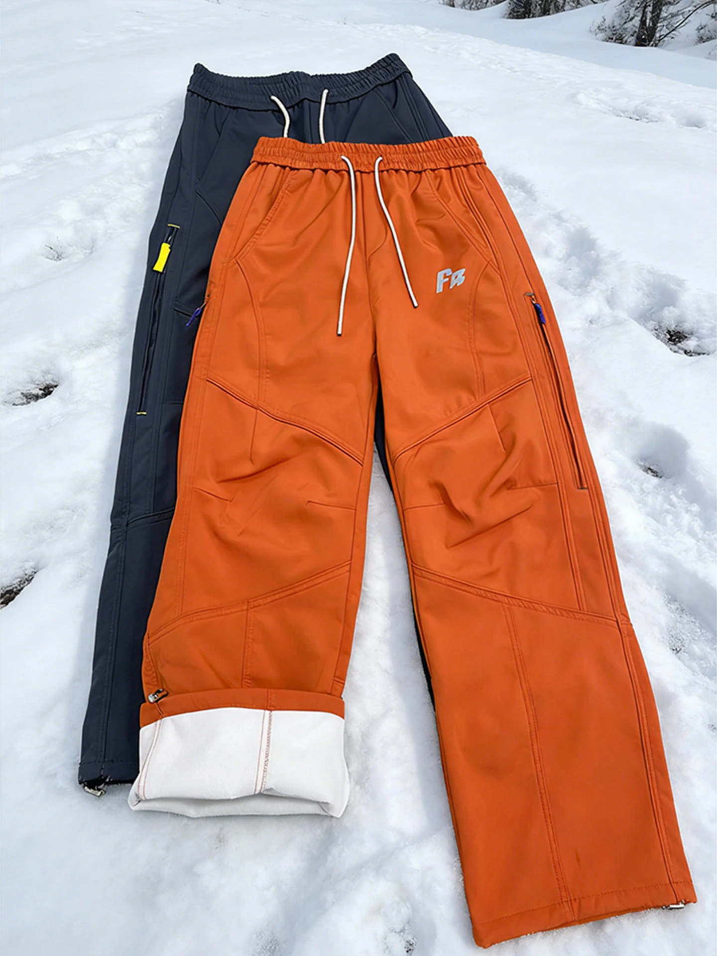 

Dopne Orange Fce Lined Ski Pants Men Women Winter Cold Proof Outdoor Climbing Trousers Straight Leg Pants Regular Fit