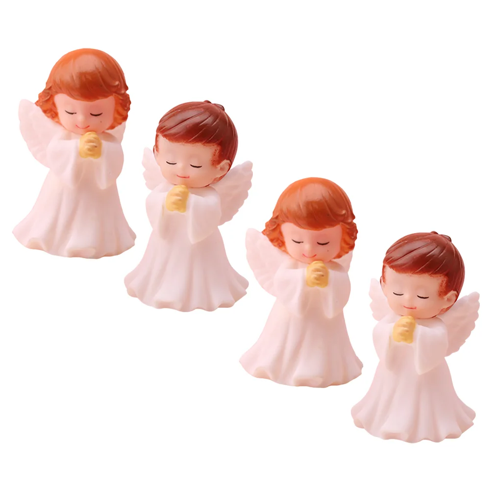 4 Pcs Angel Praying Baby Dolls Figurine Decor Top Hat Little Statue White Child