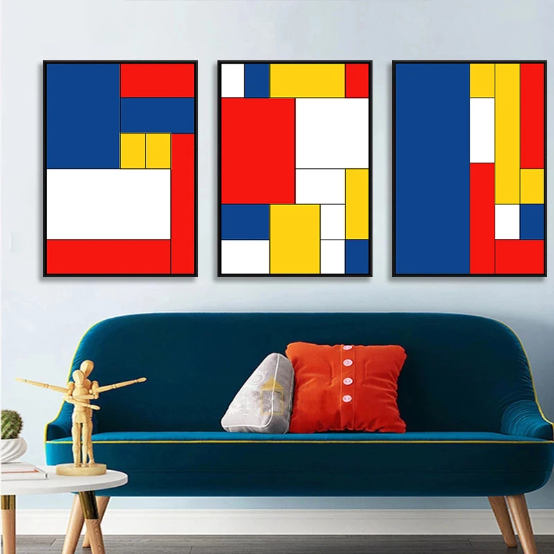 1pc frameless Canvas Painting Mondrian Color Block Abstract Style Canvas Painting Poster Print Wall Art Pictures for Living Room