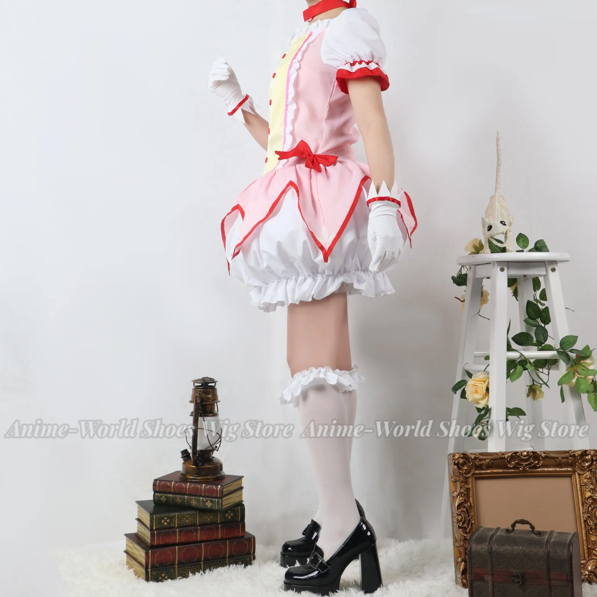 Anime Puella Magi Madoka Magica Girl Kaname Madoka Cosplay Costume Pink Wig Pannier Dress Combat Uniform Hallowen Suit