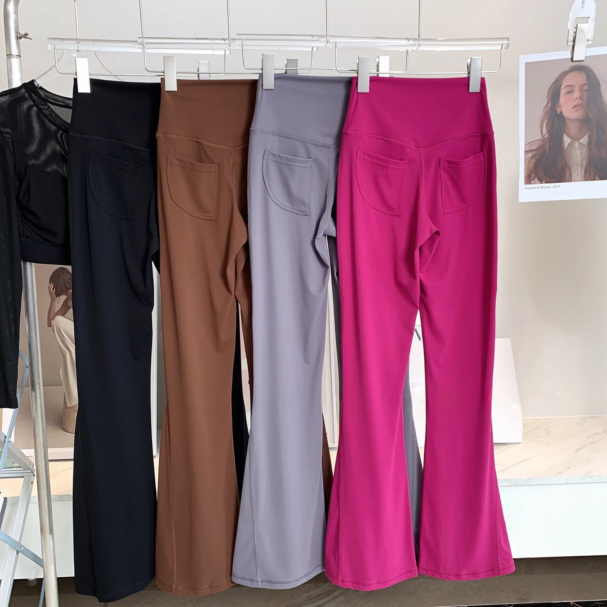 Hochgeschnittene Slim-Fit Yoga-Hose Fitnesshose Lange Hose Enge Yoga-Hose Pfirsichfarbene Leggings Übergröße Damenhose