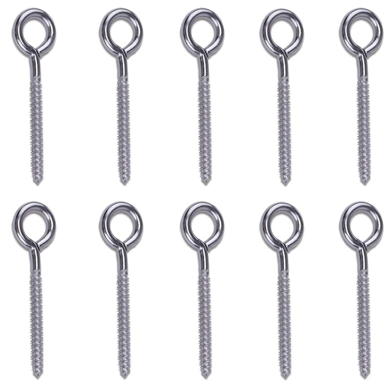 10 Pack Stainless Steel Eye Shape Screws Metal Hook Wood Terminal Ring Eyelet Hooks Self Tapping Screws M6