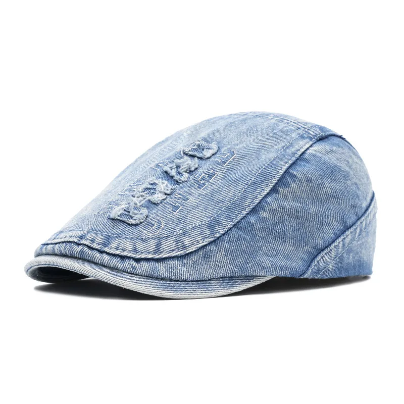 قبعة يابانية ذات تصميم مميز من قماش الدنيم المغسول للأمام للرجال والنساء، قبعة منقار البط الفنية القديمة، قبعة حروف النسخة الكورية