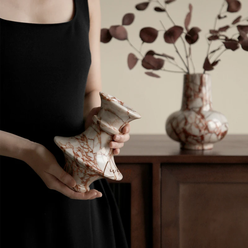 

Italian Marble Vase for Table Shelf Mantel Entryway Calacatta Red Flower Vase for Home Decoration