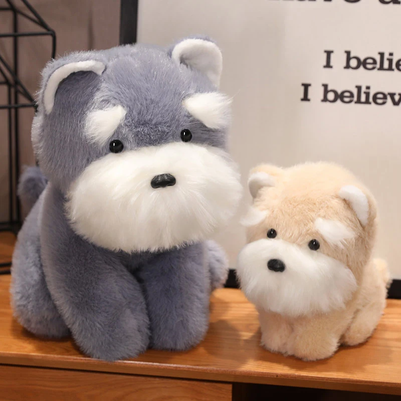 22/35/45cm bonito schnauzer pequeno bebê cão de pelúcia filhote de cachorro peluche plushie para menino grande branco barbudo cão presente de aniversário para crianças