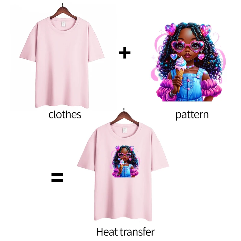 Colorful Butterfly Black Girl Heat Transfer Patches For Clothing DIY A-Level Washable T-shirts Iron-on Thermal Stickers Applique
