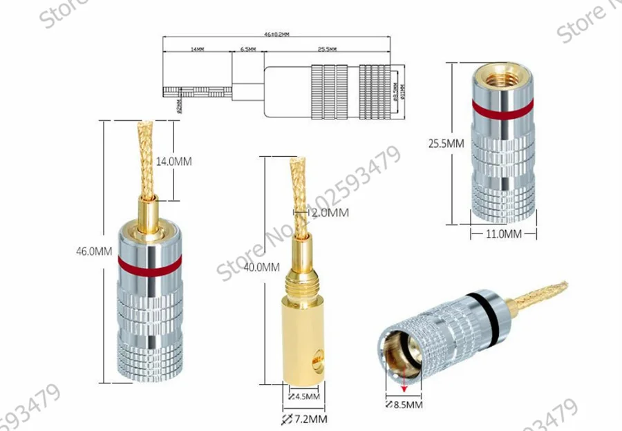 Imagem -02 - Terminais de Conector de Banana Banhados a Ouro Fio de Cobre Alto-falante sem Solda Fio Trançado mm 100 Pcs