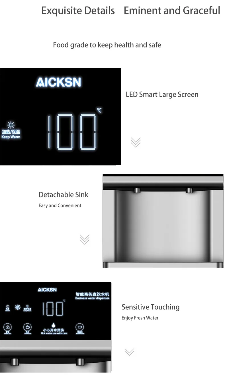 Distributore d'acqua a parete Fontana istantanea potabile calda e fredda con touch screen a LED