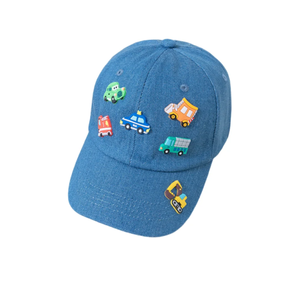 

Simple Cartoon Children Sports Hats Denim Vehicles Pattern Toddler Peaked Caps Adjustable Soft Kids Baseball Caps Boys Girls