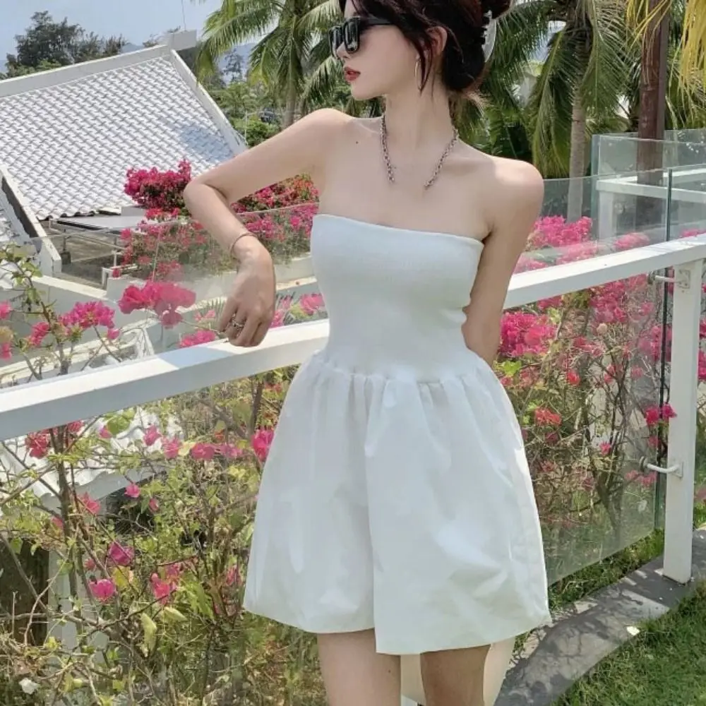 

Sleeveless Strapless Jumpsuit Shorts Wide Leg Retro Chest Hugging Pants Skirt Ins Style Baggy High Waisted Clothing Lady