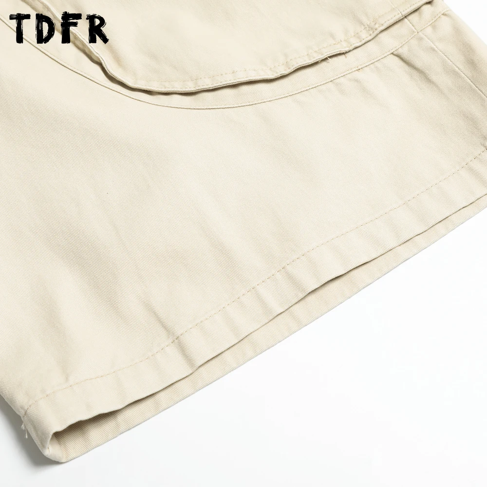 Shorts de carga emendados masculino bolso cor sólida retro streetwear solto perna larga algodão shorts casuais masculino meia calça