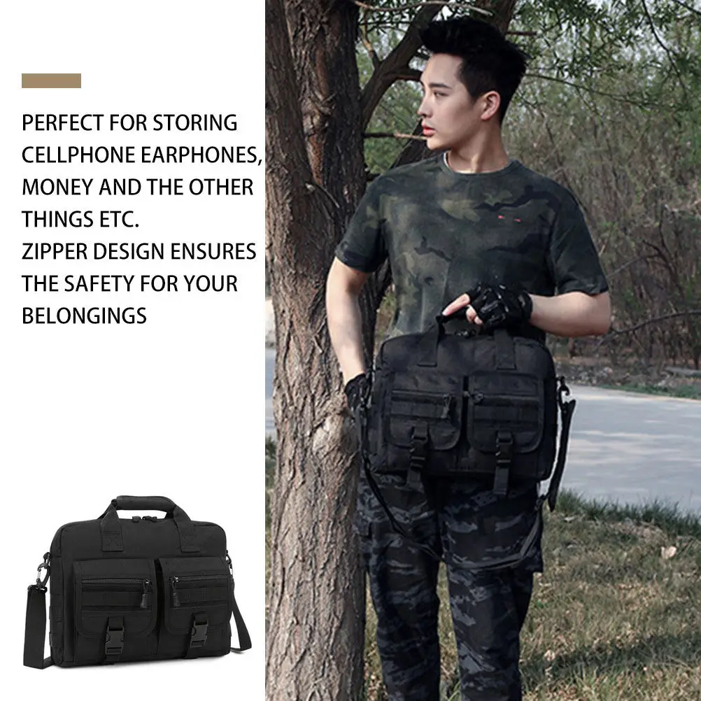

Lightweight Computer Briefcase Nylon Messenger Bag Multi Pocket Storage for Man Cellphone Cash Earbuds Secure Zipper Closure
