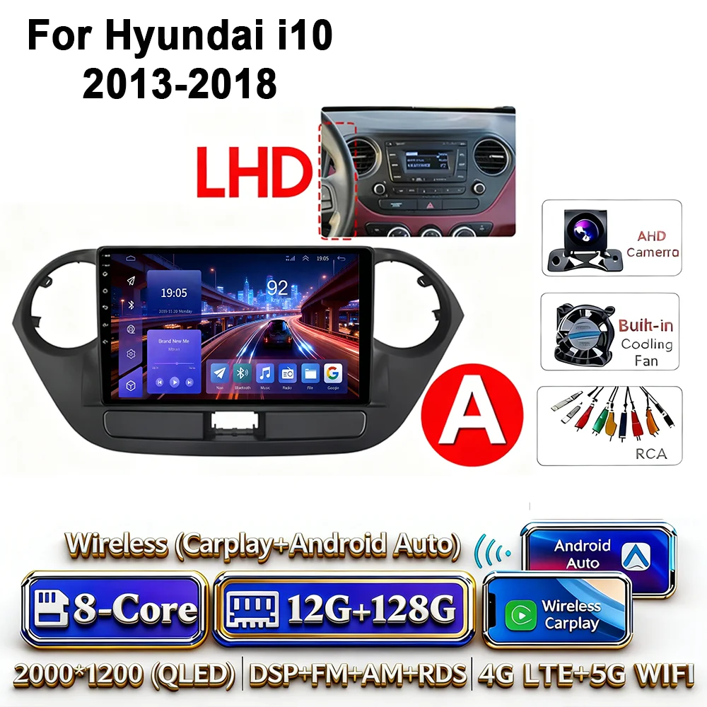 Android 17 2Din Carplay Android Auto 4G WIFI autoradio voor Hyundai I10 2013-2018 GPS DSP BT touchscreen multimediasysteem