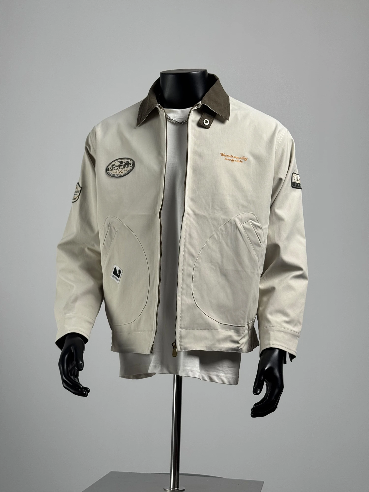 

Retro Japanese Sle Embroidered Workwear Jaet Men's Loose Fit Casual Collarl Outerwear Autumn Season Color Blo Trendy...