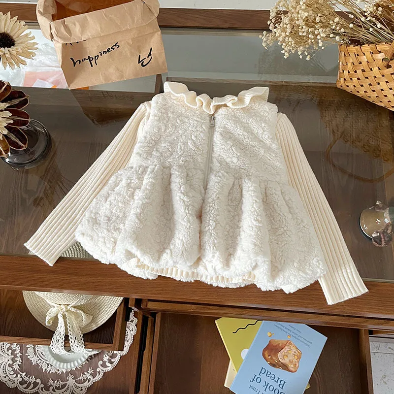 

2025 Winter Toddler Girls Vest Velvet Sleeveless Solid Color Thick Warm Kids Baby Girl Waistcoat Zipper Bow Children Girl Vest