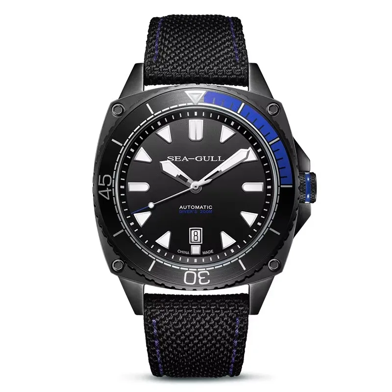 Seagull Mens Automatic Watches Dive Watch 200m Waterproof Mechanical Wristwatch Multi-function Luminous Sapphire Mirror 6057