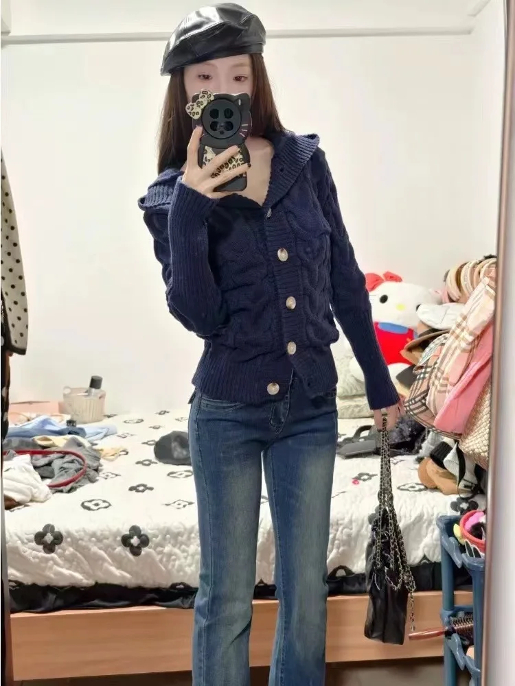 الكورية Sle الرجعية مقنعين متماسكة سترة معطف المرأة الخريف الشتاء التخسيس طويلة Sve سترة مفتوحة Faionable تخفيف