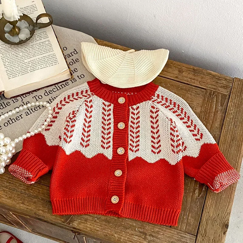 

2024 New Autumn Toddler Baby Girl Knitting Cardigan Long Sleeved Stripes Newborn Baby Girls Sweater Coat Children Clothes