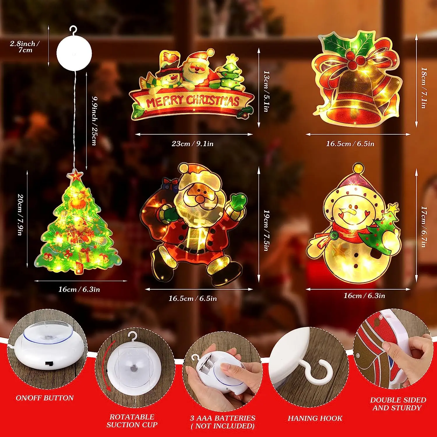 New Christmas Light Led Santa Claus Snowman Reindeer Decoration Battery Operated Garland for Home Window 2024 New Year Sale