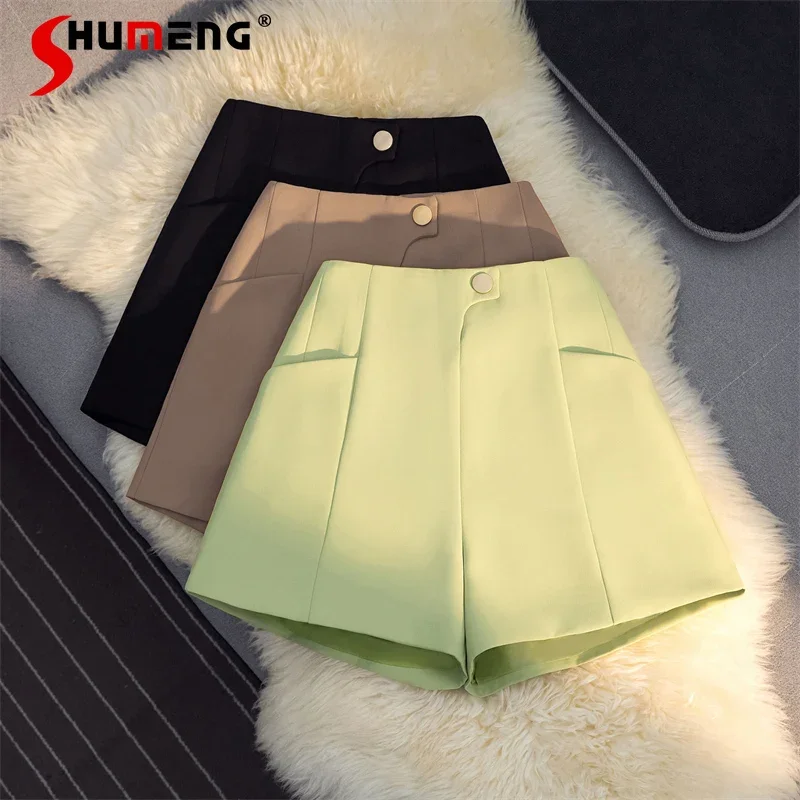 

Suit Shorts Women 2024 Summer New Thin Solid Color Casual Short Pants High Waist Slimming Pocket Chic A- Line Wide Leg Shorts