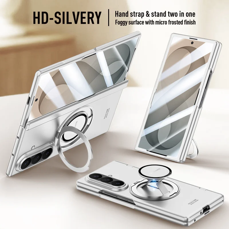 For Magsafe Magnetic Case For Samsung Galaxy Z Fold 8 Ultra Metal 360 Rotate Holder Tempered Glass Film Spring Hinge Protect