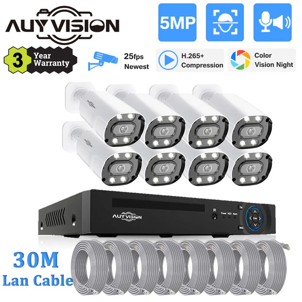 

25Fps Security Camera System 8CH 5MP HD POE NVR Kit CCTV Two Way Audio AI Face Detect Outdoor Video Surveillance IP Camera Set