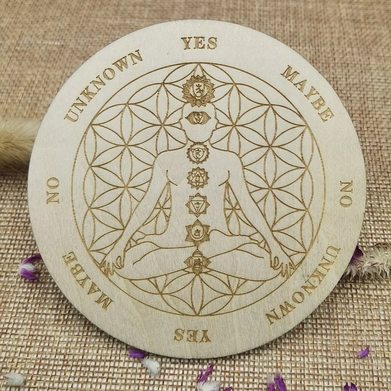 Wooden Pendulum Board for Dowsing Divination Metaphysical Message Altar Meditation Plate Wicca Supplies Crystal Stone Base Decor