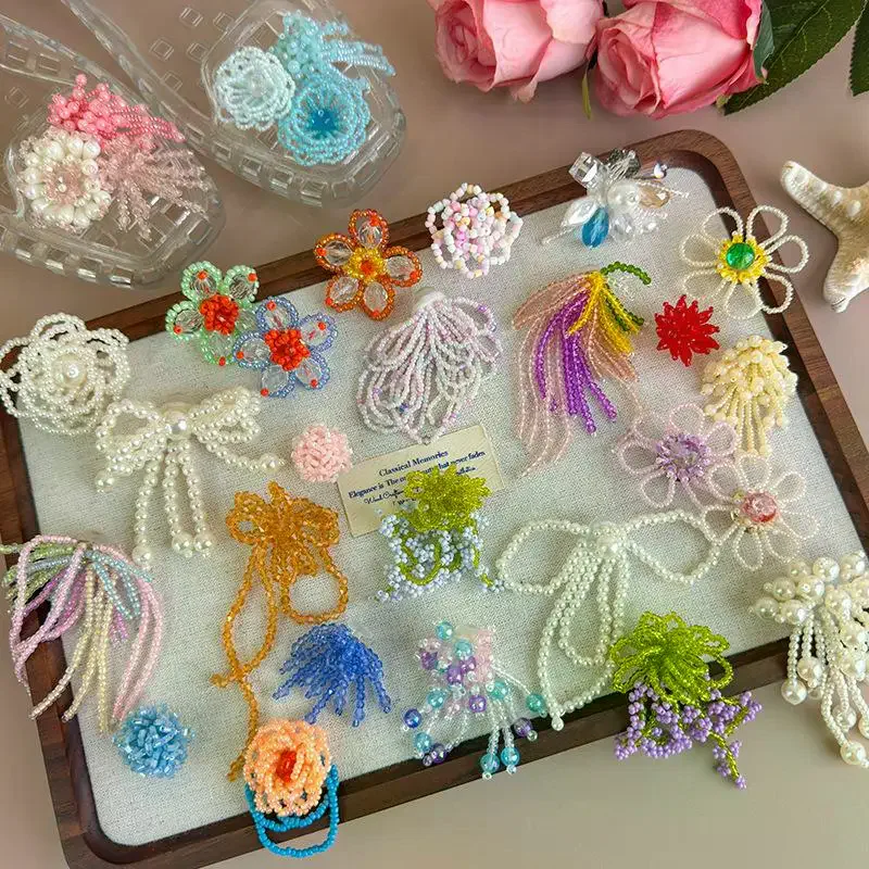 DIY Korean Beaded Flower Shoe Charms Clear Crystal Jelly Shoes Accessories Removable Clips For Sneakers Flats Sweet Decorations
