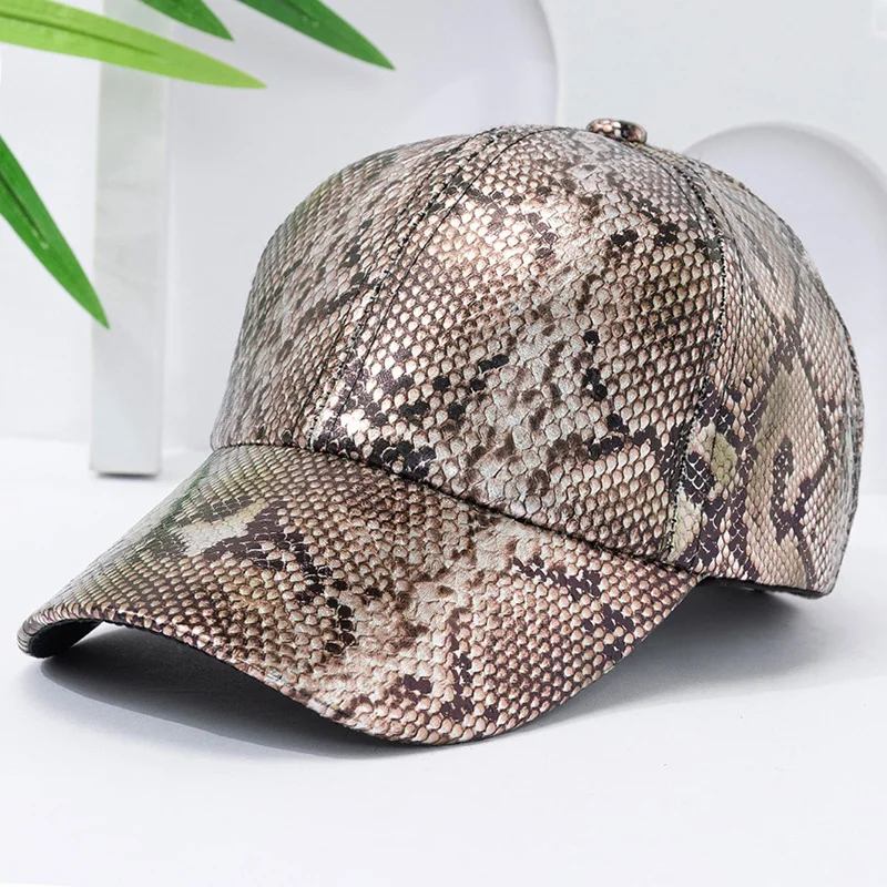 Baseballkappe aus PU-Leder mit Schlangenmuster, verstellbare Hip-Hop-Street-Dance-Mütze, leichter Sonnenschutz für Outdoor-Aktivitäten – Detail 6